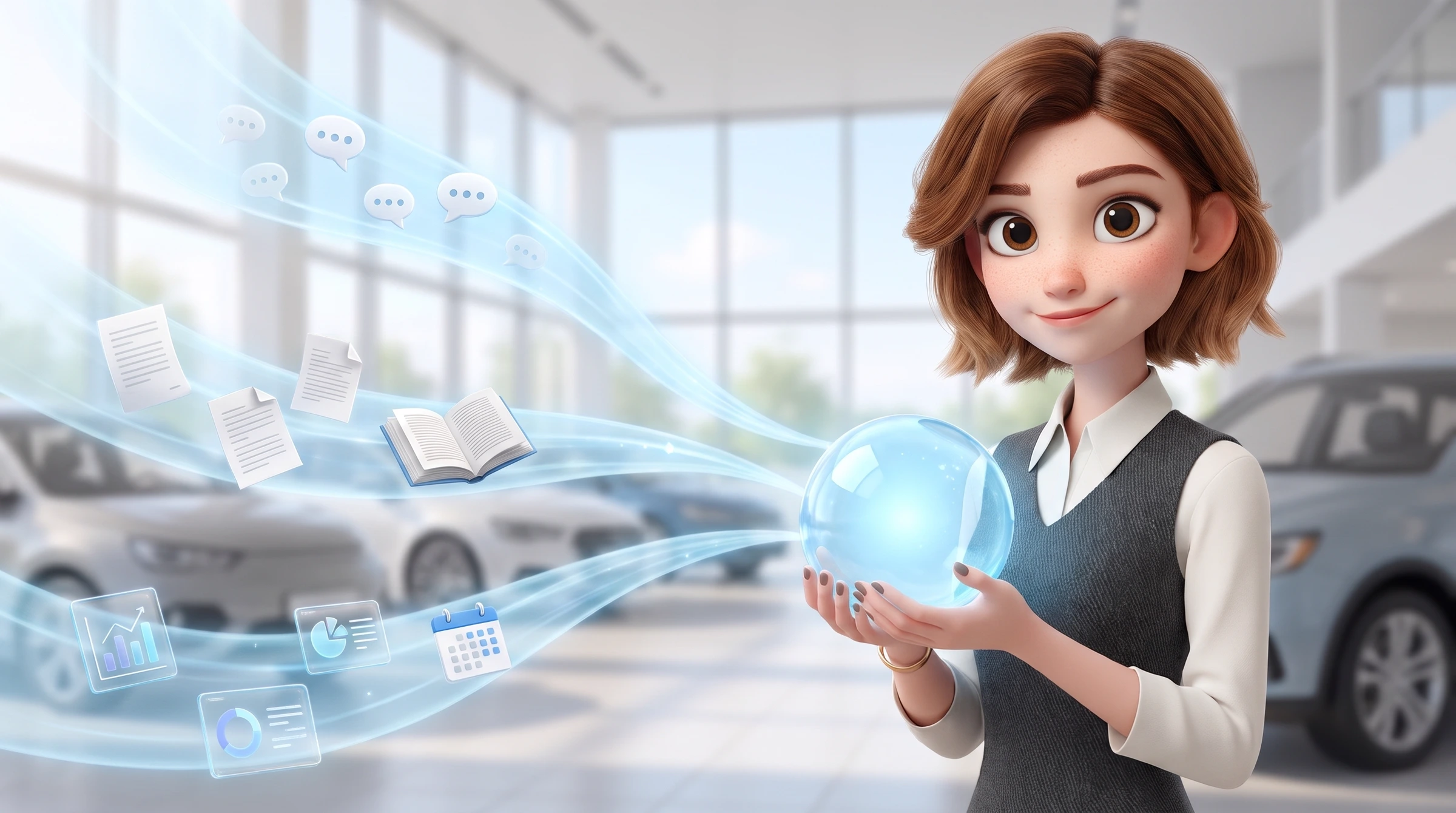 LISA holds the orb that conversations, documents and live data flow into